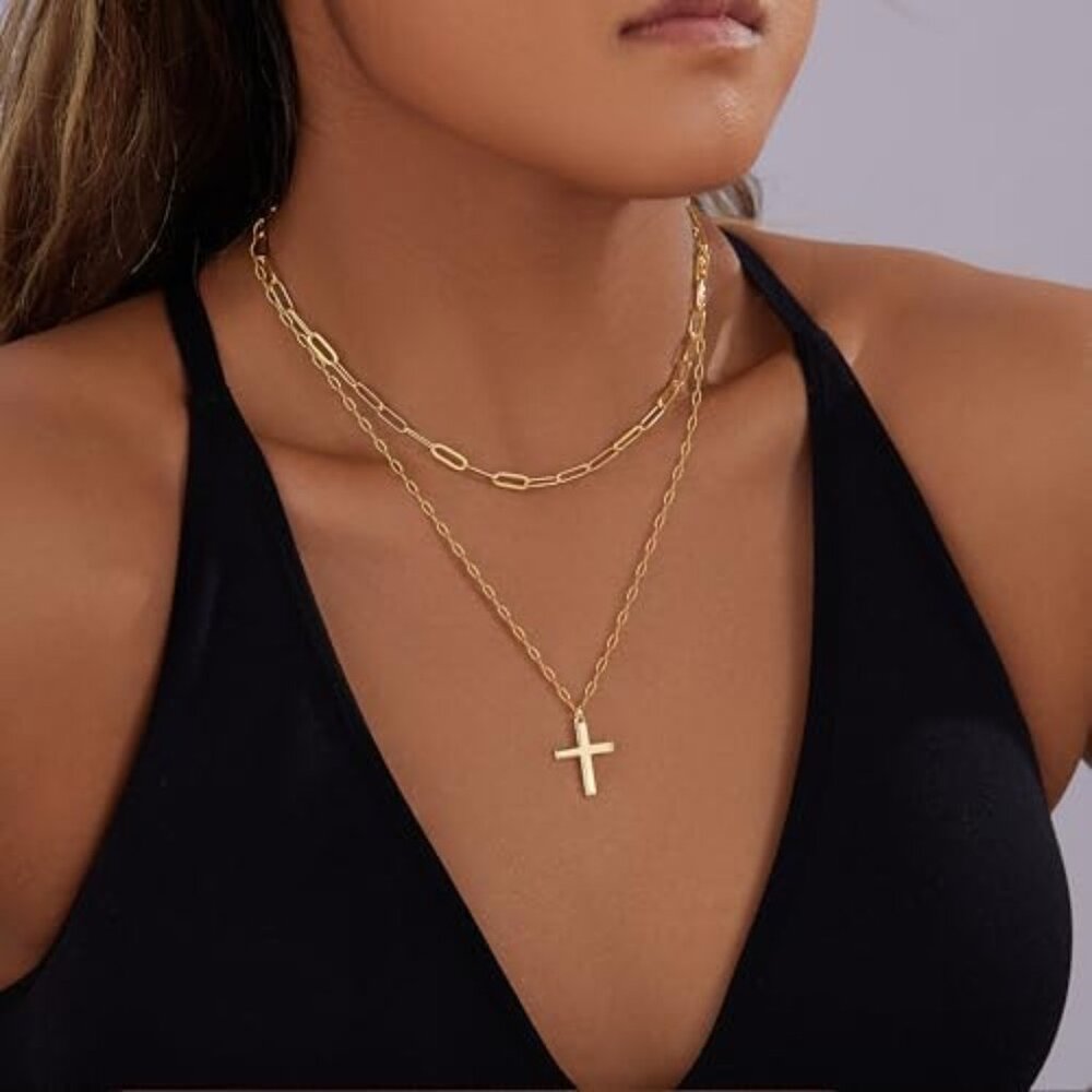 Layered Gold Necklaces for Women, Stackable Dainty 14K Gold Silver Plated Trendy